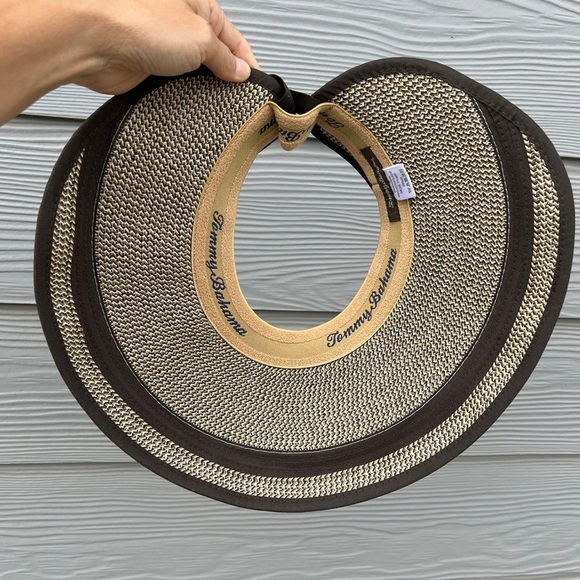 Tommy Bahama Womens Packable Adjustable Visor Woven TieBack Open Top Navy Beige - Picture 3 of 6
